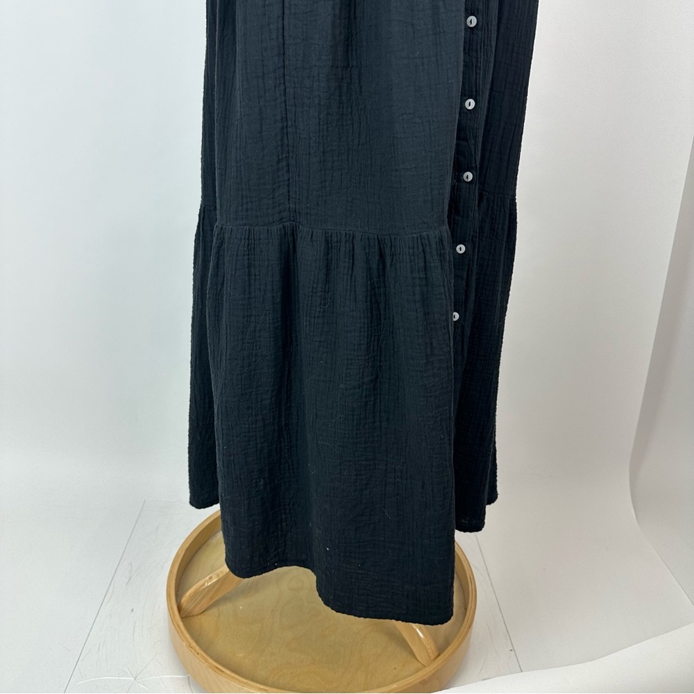 Gina Black Gauze Button Down Collared Maxi Dress Size Medium - Picture 6 of 12
